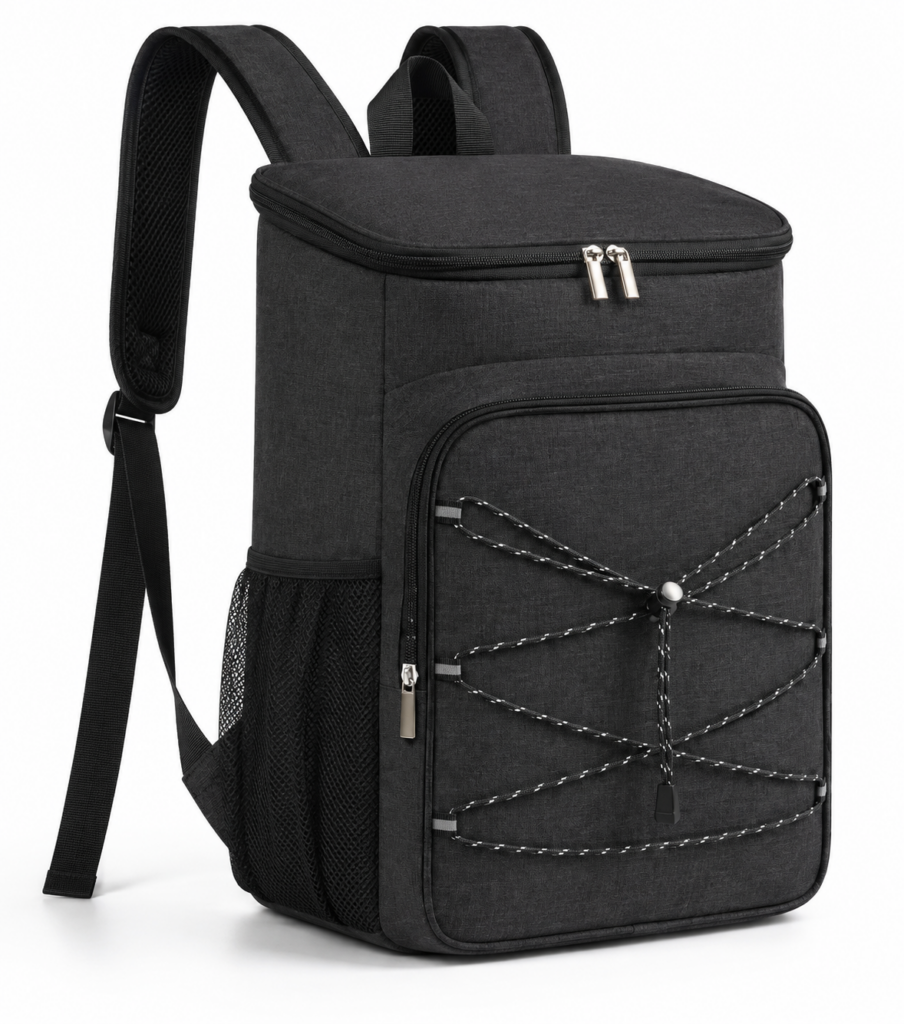 Custom Polyester Insulated Cooler Backpack Bungee Cord Mesh Side Pocket Outdoor Travel Oem Manufacturer