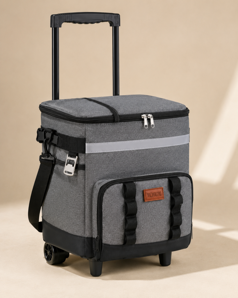 Custom Polyester Rolling Insulated Cooler Bag Telescopic Handle Wheels Outdoor Travel Oem Manufacturer